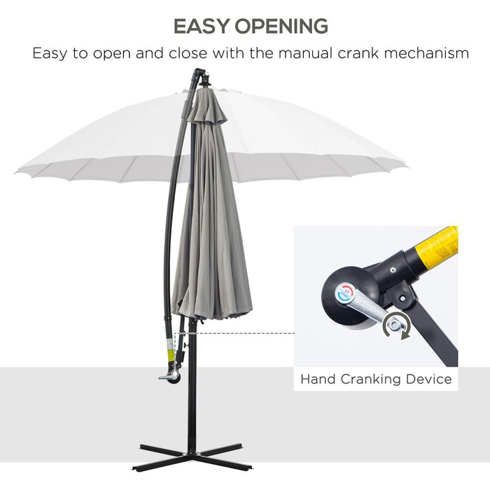 Premium Shanghai Parasol - Overhanging Design, Crank Handle, Cross Base - 3(m), Grey Outsunny