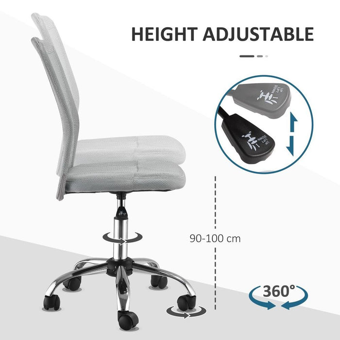 Ergonomic Armless Office Chair | Padded, Height Adjustable, Mesh Back, 5 Wheels