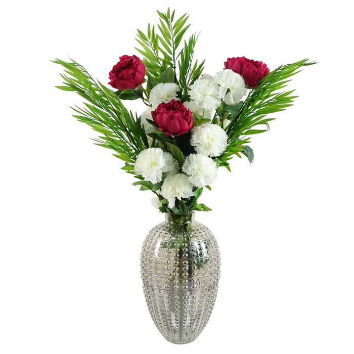 Premium 85cm White Carnation Pink Peony & Fern in Glass Vase - Artificial Flower Arrangement - High-Quality and Stunning Display