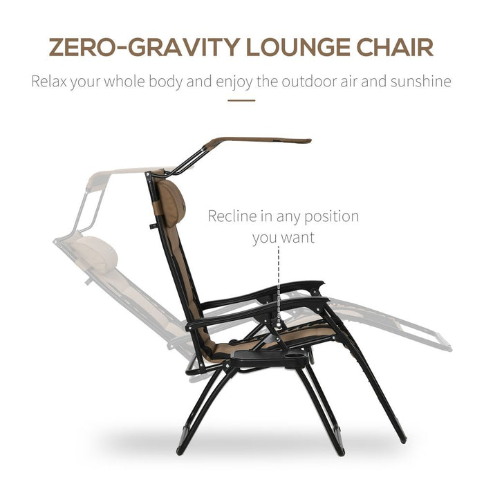 Ultimate Relaxation: Zero Gravity Lounger Chair, Reclining Patio Chair w/ Shade Cover - Brown