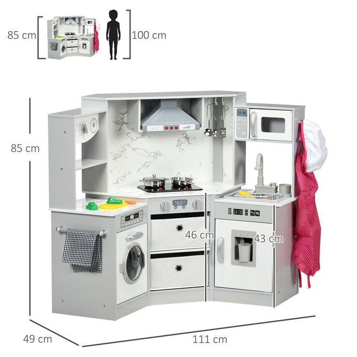 AIYAPLAY Toy Kitchen Playset with Running Water, Apron and Chef Hat - Grey