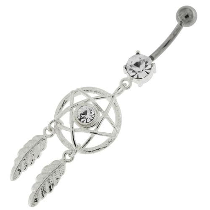 Center Jeweled Star Dream Catcher Dangling Navel Ring