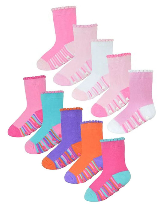 Baby Girls 10 Pack Heel & Toe Socks with Grippers