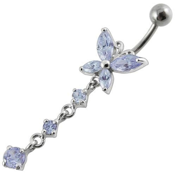 Fancy Long Tail Flower Jeweled Dangling Navel Ring