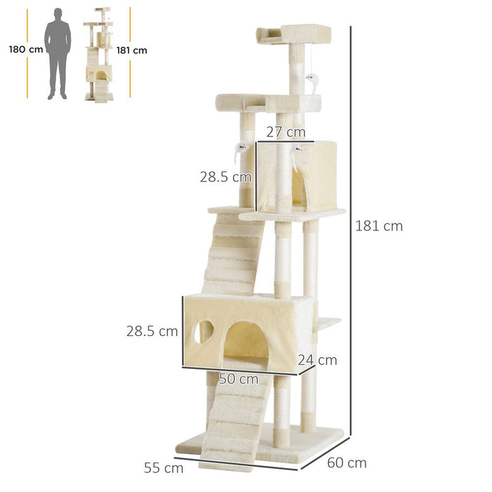 PawHut Cat Tree for Indoor Cats Play Tower Activity Center Kitten Scratch Post Climbing Tower 181 cm