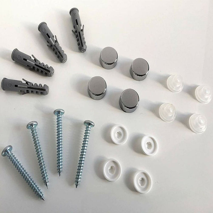 Premium Mirror Hanging Kit - Includes Screws, Raw Plugs, & Chrome Caps