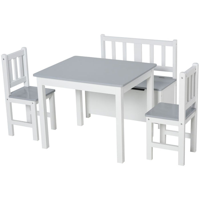 Premium Quality Kids Wood Table Chair Bench Set - Storage Function - HOMCOM