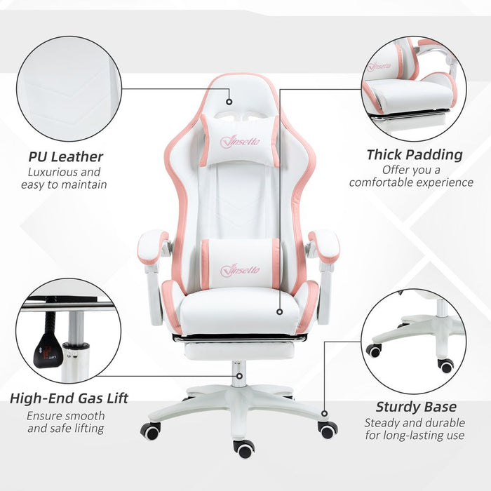 Premium Vinsetto Racing Style Gaming Chair with Reclining Function & Footrest - Pink