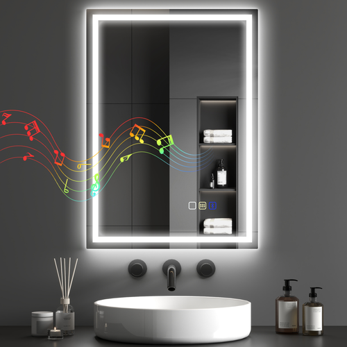 HOMCOM 500 x 700 mm Bathroom Mirror with Bluetooth Clock Lights Demister Pad