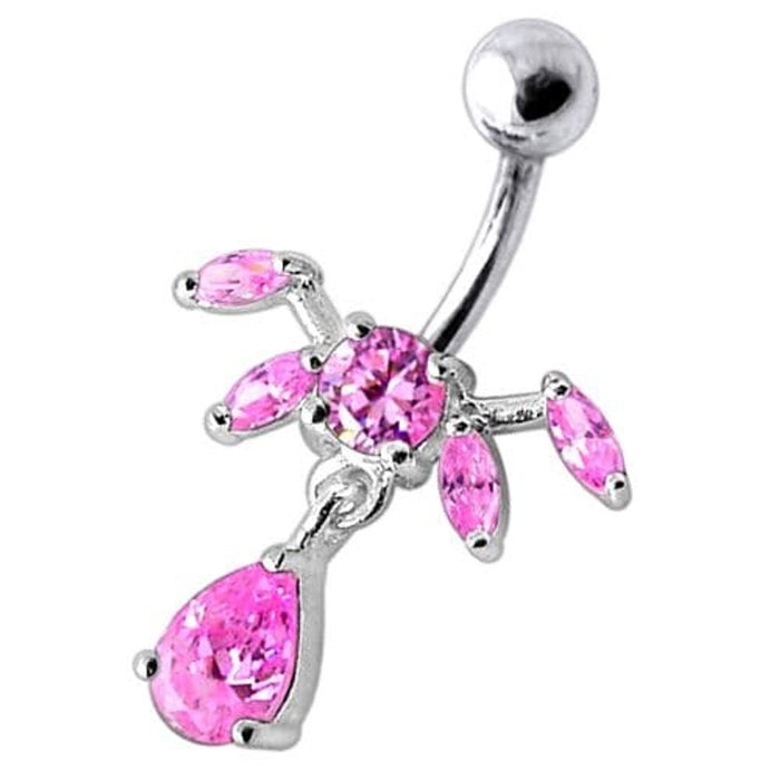 Fancy Dangling SS Bar Navel Ring Body Jewelry