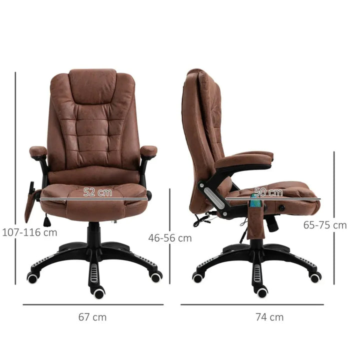 Executive Reclining Chair w/ Heating Massage Points Relaxing Headrest Brown