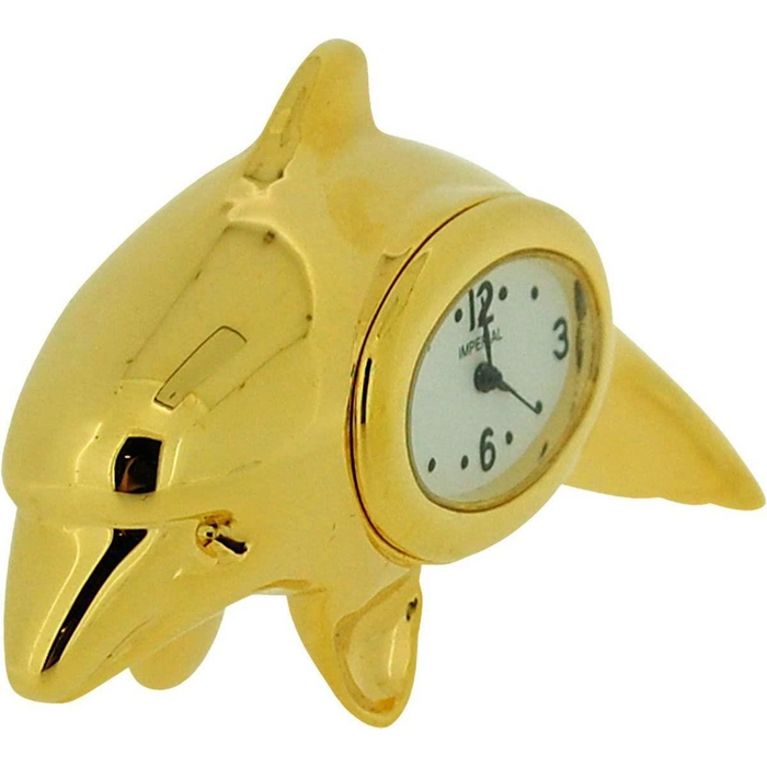 Premium Gold Dolphin Clock - Solid Brass, Free Standing, Miniature - CLEARANCE! NEEDS RE-BATTERY