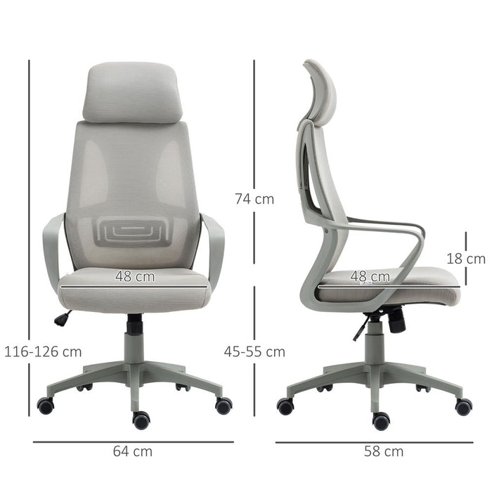 Vinsetto Ergonomic Office Chair, High Back Computer Chair, Mesh Desk Chair with Lumbar Support, Headrest, Wheel, Adjustable Height, Grey