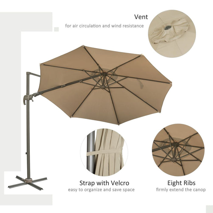 3 m Beach Hanging Umbrella Parasol-Khaki