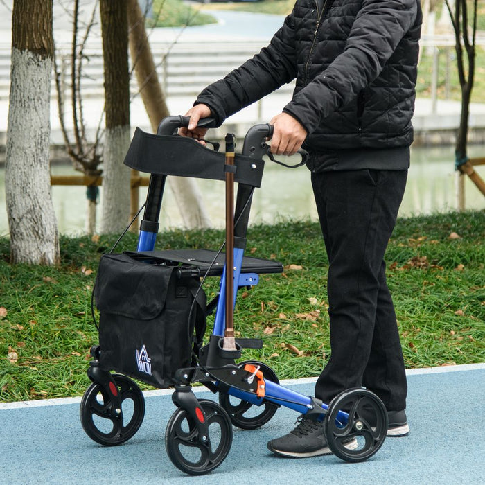 Premium 4-Wheel Rollator Walker: Adjustable, Lightweight, Blue – Includes Seat & Bag for Convenient Mobility