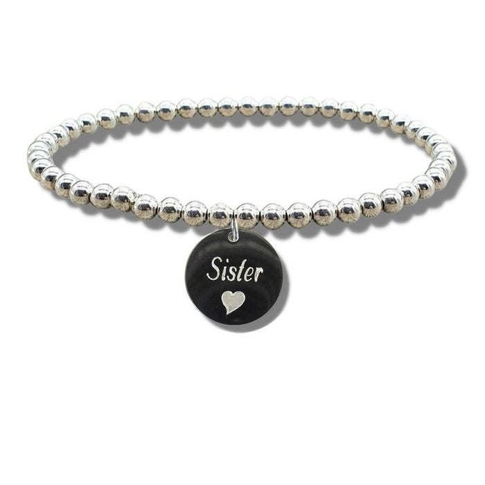 Sister Disc Bracelet & Heart Symbol - High Quality & Stylish Gift for Big or Little Sister - Handmade in the UK