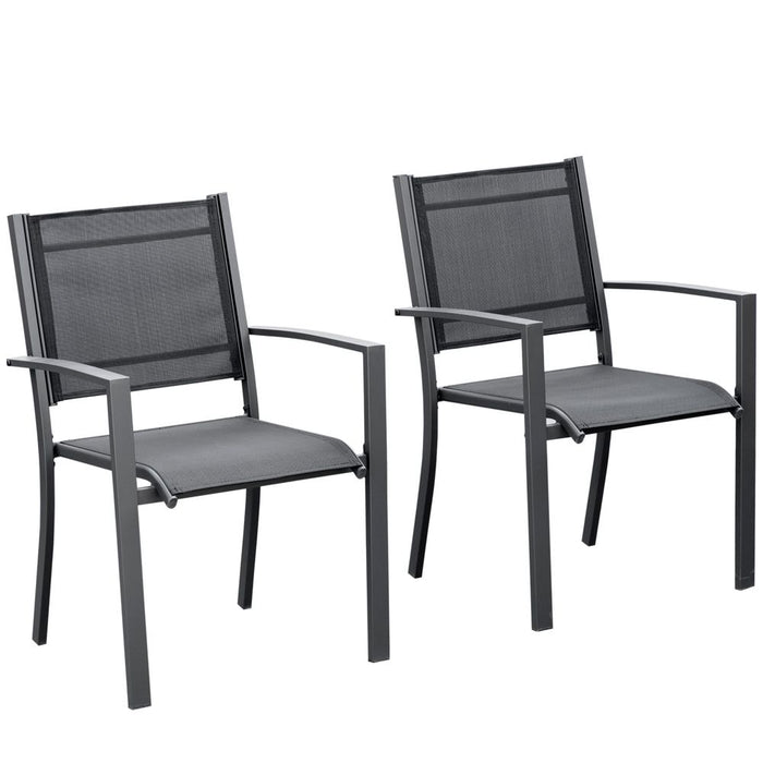 High-Back Outdoor Dining Chair Set | Mesh Seat | Dark Grey | 2 PCs