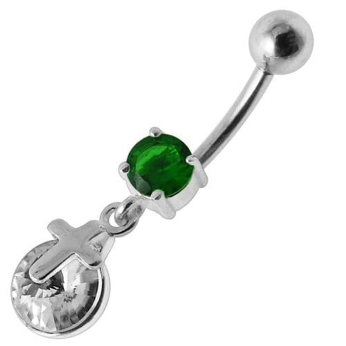 Silver Fancy  CROSS Dangling Belly Ring