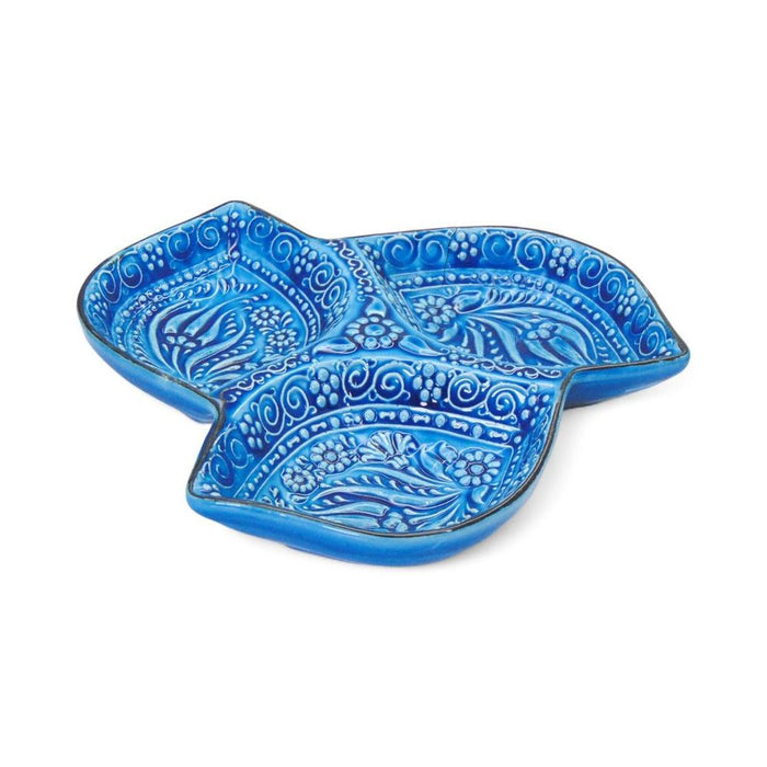 3-in-1 Leaves, Blue Snack and Dip Bowl, Divided Servings