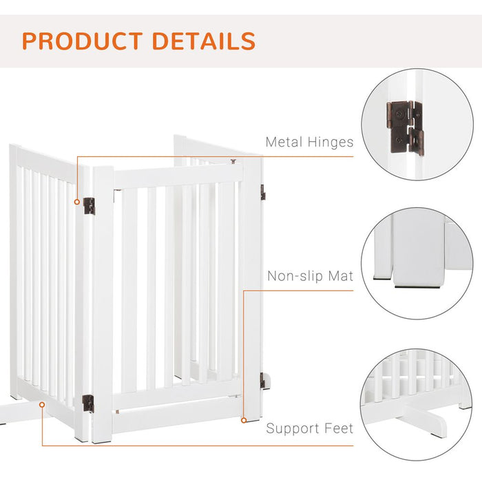 PawHut Freestanding Dog Gate Wood Doorway Safety Pet Barrier Fence Foldable w/Latch White, 155 x 76 cm