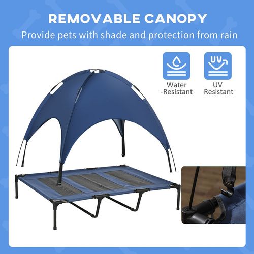 PawHut 122cm Elevated Dog Bed Cooling Raised Pet Cot UV Protection Canopy Blue
