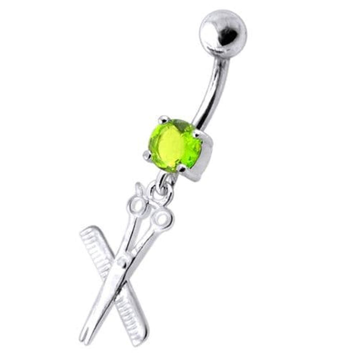 Jeweled Scissor and comb Dangling Belly Ring