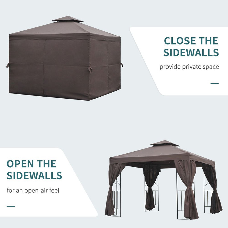 Outsunny 3x3m Gazebo with Side Panel - Brown