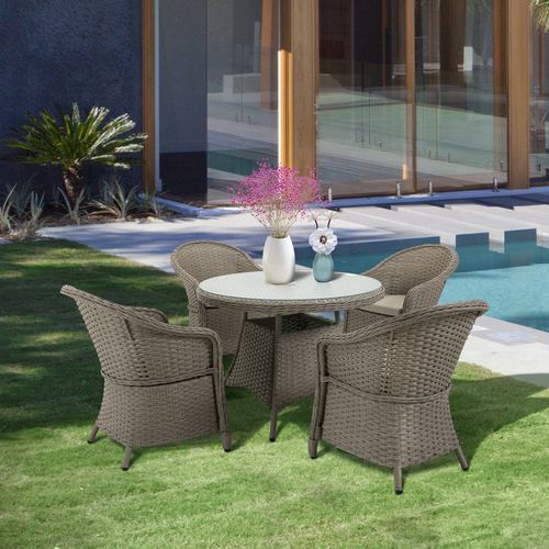 5 Pieces Outdoor Patio PE Rattan Dining Set, Four Seater , Grey