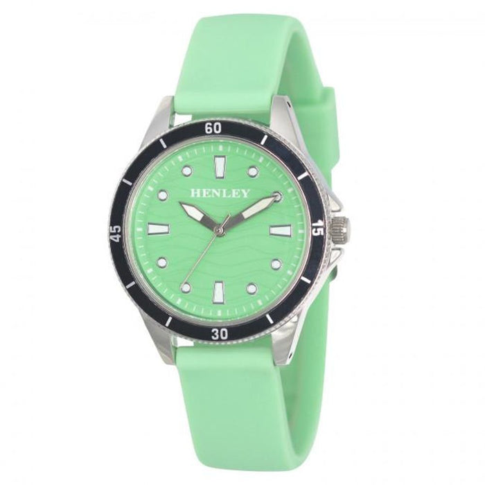 Stylish Henley Wave Green Dial Rubber Strap Watch - H06176.11