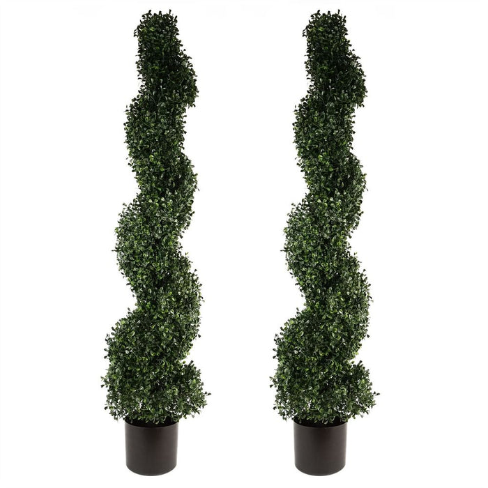 120cm Pair of UV Resistant Boxwood Tree Spiral Topiary - 1058 leaves