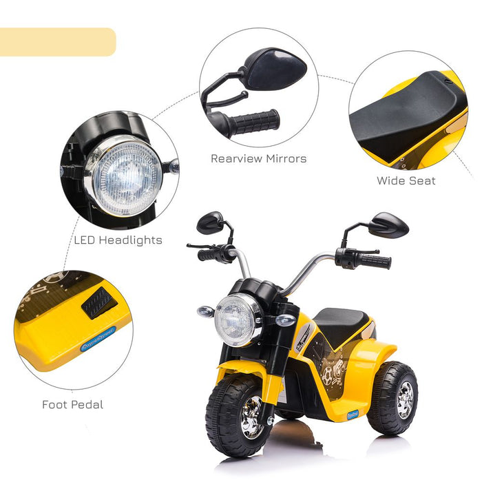 HOMCOM 6V Kids Electric Motorbike 3 Wheels Ride On Toy with Horn Headlights Realistic Sounds for Girl Boy 18-36 Months Yellow