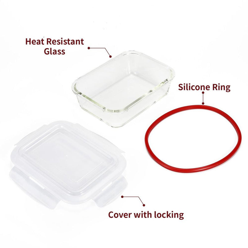 Vinsani Glass Food Containers 10-Pack | Airtight, Leakproof, BPA-Free | Dishwasher, Microwave, Freezer Safe