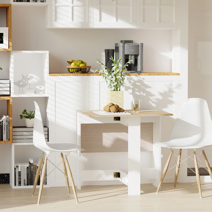 Drop Leaf Table Folding Dining Space Saving-Oak White Colour