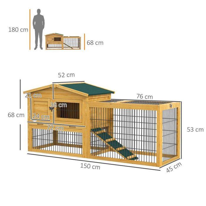 Pawhut Rabbit Hutch Pet House Outdoor Run Design w/ Water-Resistant Paint Ramp