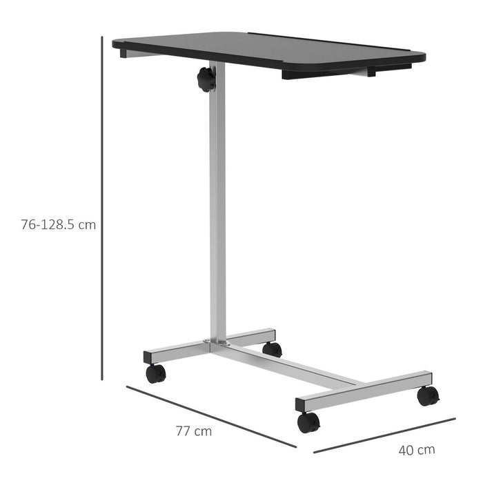 C-Shaped Mobile Table Sofa Nightstand w/ Casters, Brake - Durable Steel Frame, Unique Design, Easy Mobility - 77x40x76-128.5cm, 20kg