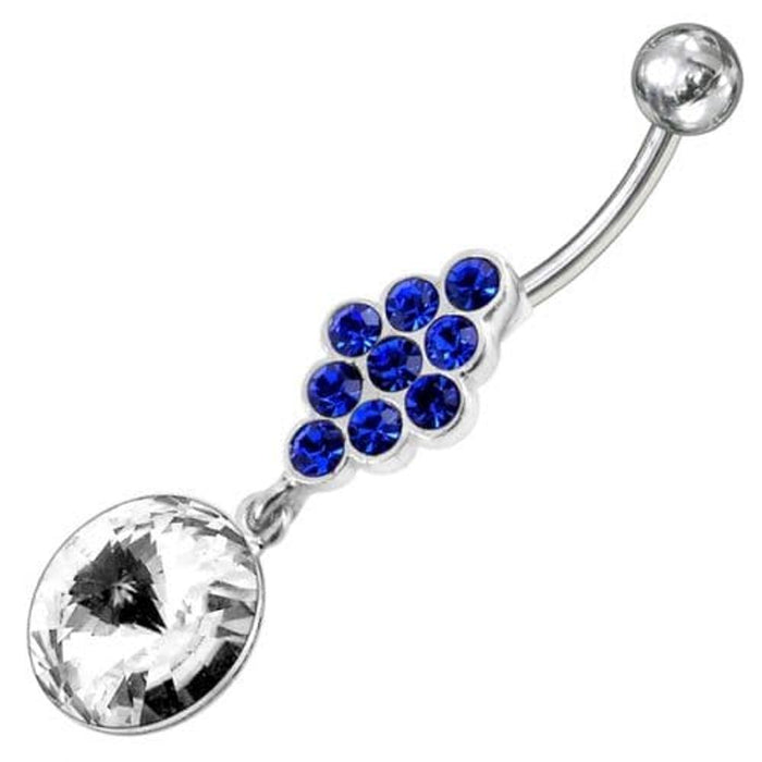 Fancy Zirconia Jeweled Dangling SS Bar Belly Ring