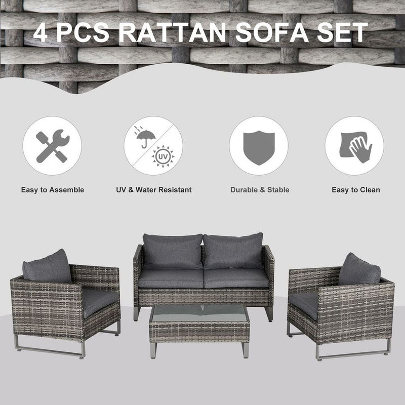 Premium 4-Piece Outdoor Dining Set: PE Rattan Wicker Sofa Chairs +Table, Cushions