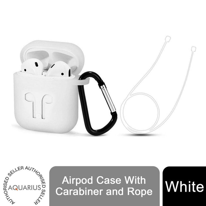 White Airpod Case: Impact Resistant, Carabiner, Rope