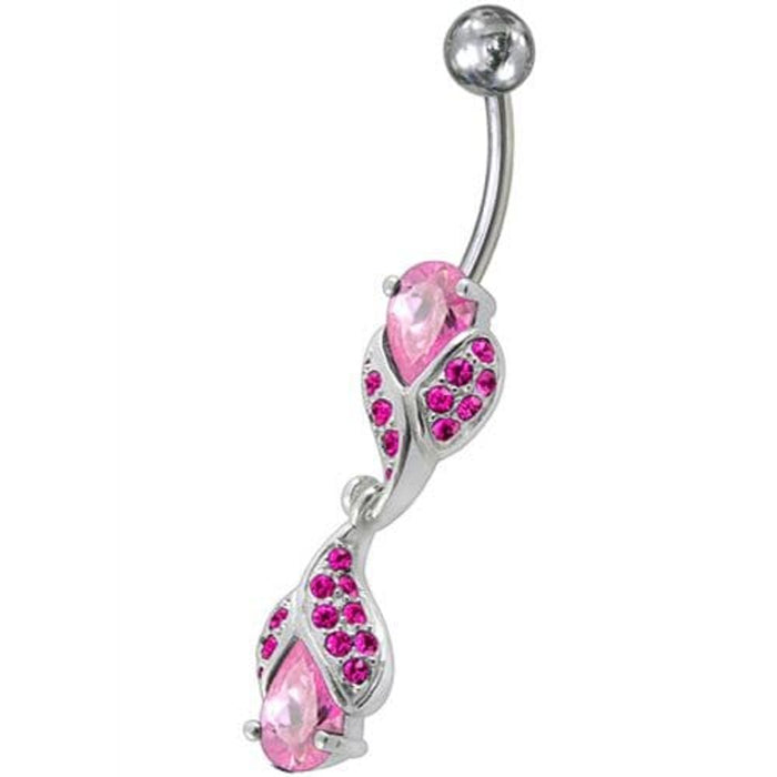 Fancy High Quality Zirconia Jeweled Dangling Banana Bar Navel Body Piercing Ring