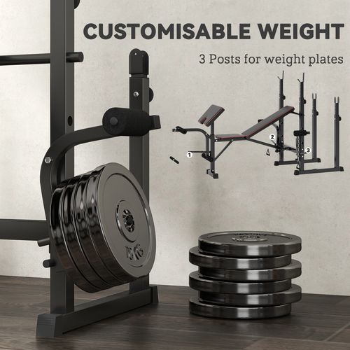 SPORTNOW Folding Weight Bench with 2 Barbell Rack and Preacher Curl Bench