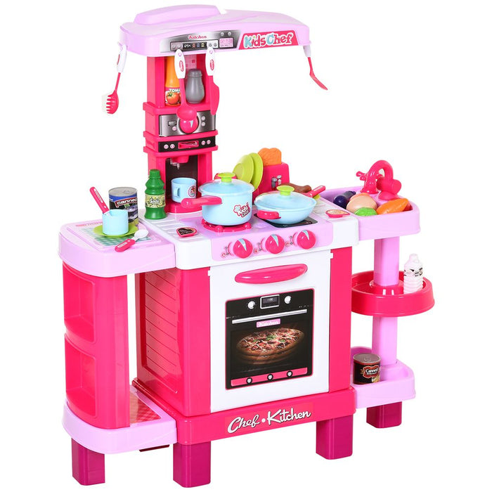 38-Pc Kids Kitchen Play Set w/ Realistic Sounds, Lights, Food - Pink