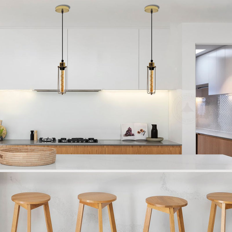Single Ceiling E27 Pendant Light - Industrial Vintage Hanging Lamp, Wire Cage Design