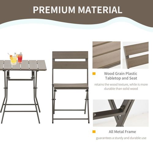 Outsunny 3 PCS Foldable Garden Bistro Set Folding Table And Chairs Set, Grey