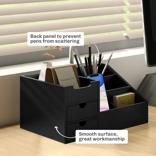 HOMCOM Organiser Holder Multi-Function Storage Caddy Drawers Black