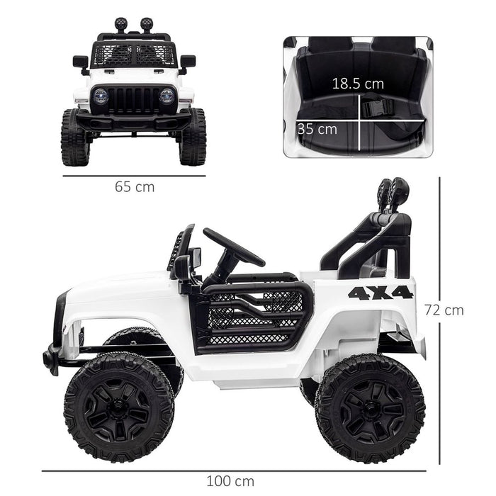 HOMCOM Kids Electric Ride On Car 12V Off Road Toy with Parental Remote Control 2 Motors Horn Lights Suspension Wheels for 3-6 Years Old White