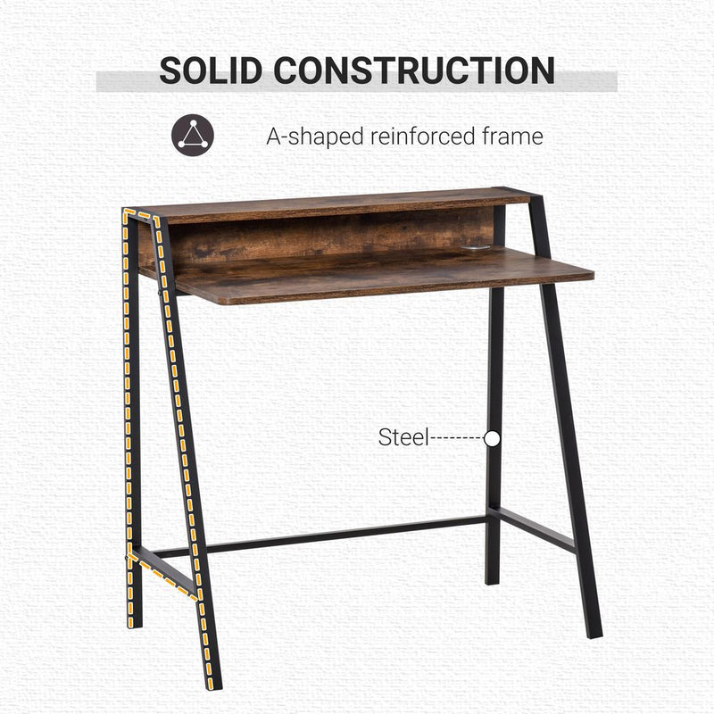 Rustic Brown Metal Frame Office PC Workstation with Storage Shelf - Professional Quality