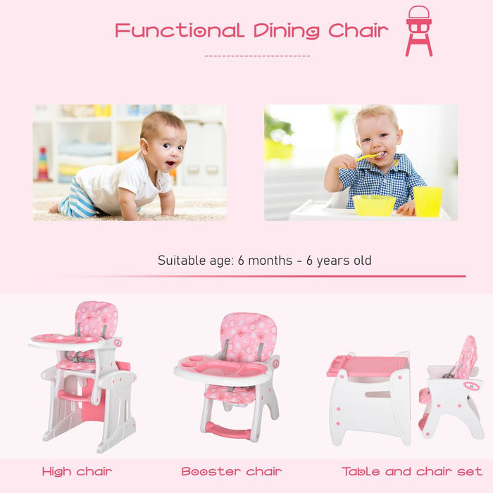 3-in-1 Convertible Baby High Chair Booster Seat with Removable Tray Pink HOMCOM