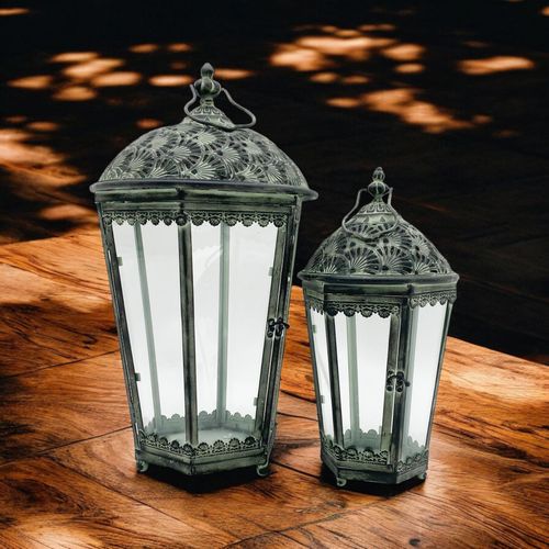 49/35CM SET 2 METAL GARDEN LANTERNS