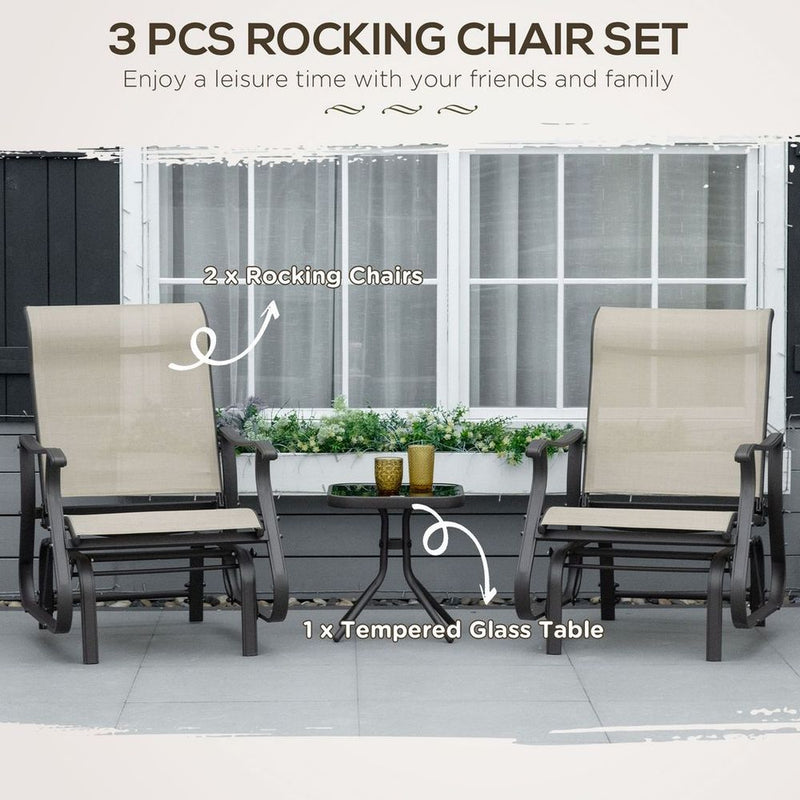 High-Quality 3PCS Outdoor Gliding Chairs w/ Table Set - Patio Garden Furniture - Khaki