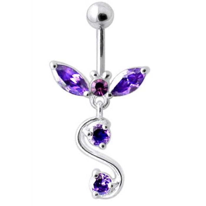 Fancy Jeweled  Silver Dangling Navel Ring